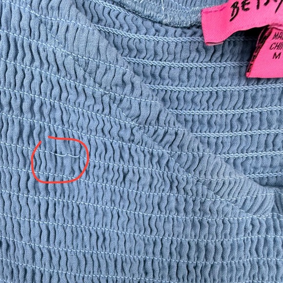 Betsey Johnson Blue Eyelet Smocked Mini Dress Sweetheart Puff Sleeve croquette - Picture 4 of 11